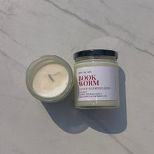 Load image into Gallery viewer, Book Worm Candle | leather + rosewood
